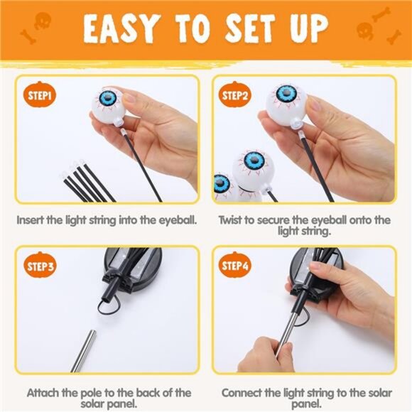 Halloween Decorations Outdoor Solar Scary Eyeball Lights, 2 Pcs 12LEDs - Picture 7 of 8